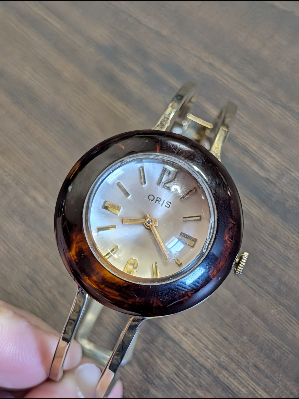 Oris Vintage Round Toetoiseshell Gold 7 Jewels Swiss Mechanical Bangle Watch